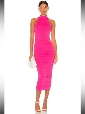 Superdown Dress Medium Hot Pink Bodycon Mallory High Neck Sleeveless Ruched